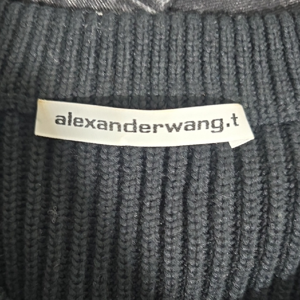 ALEXANDER WANG Cropped V Neck Ribbed Peplum Pullover Sweater in Black Size Small - Picture 9 of 9